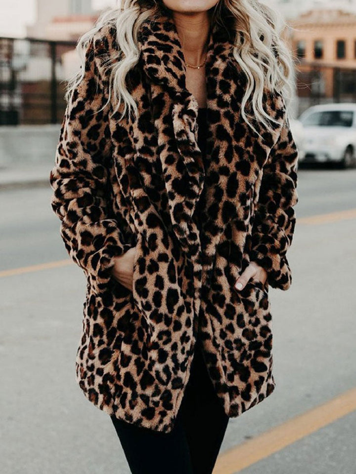 Women's Leopard Print Relaxed-Fit Faux Fur Coat