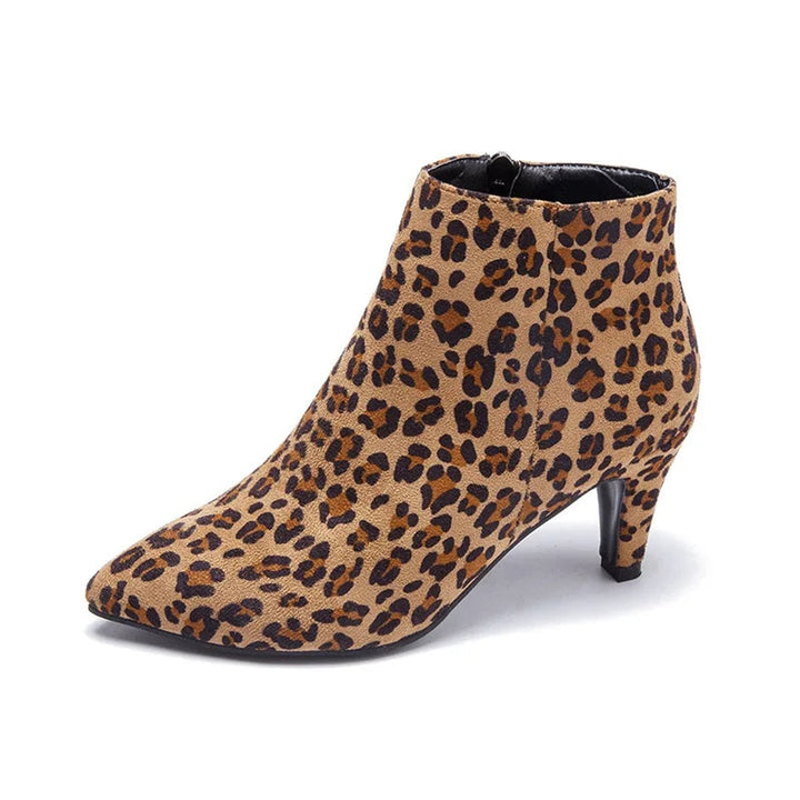 Women's Leopard Print Stiletto Ankle Heeled Boots Pointed Toe