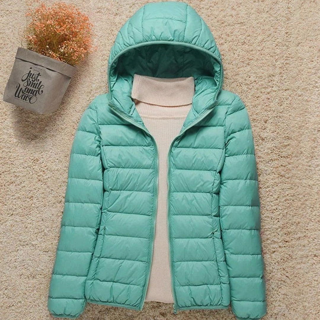 Women's Lightweight Hooded Down Puffer Jacket - Turquoise