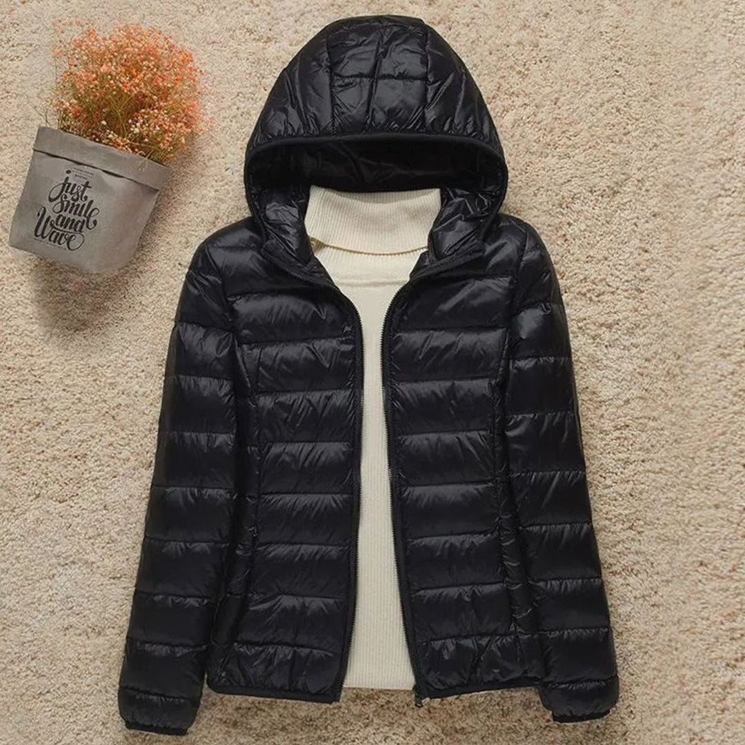 Women's Lightweight Hooded Down Puffer Jacket - Black