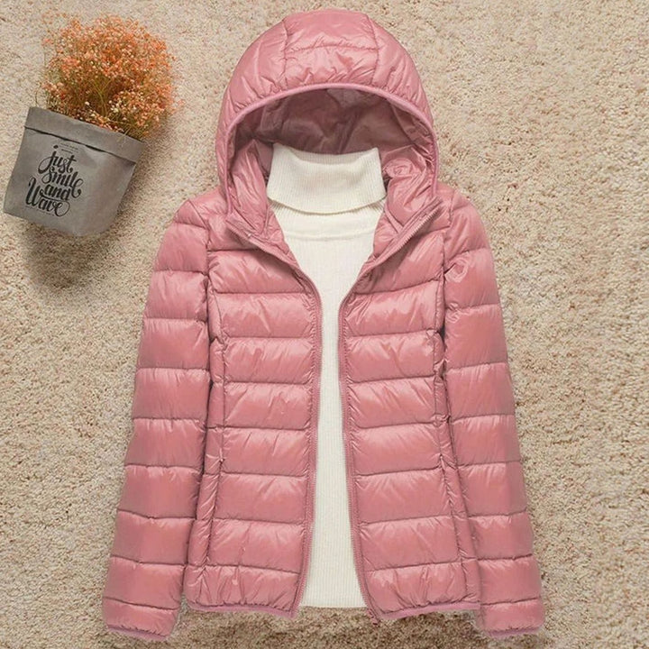 Women's Lightweight Hooded Down Puffer Jacket - Pink