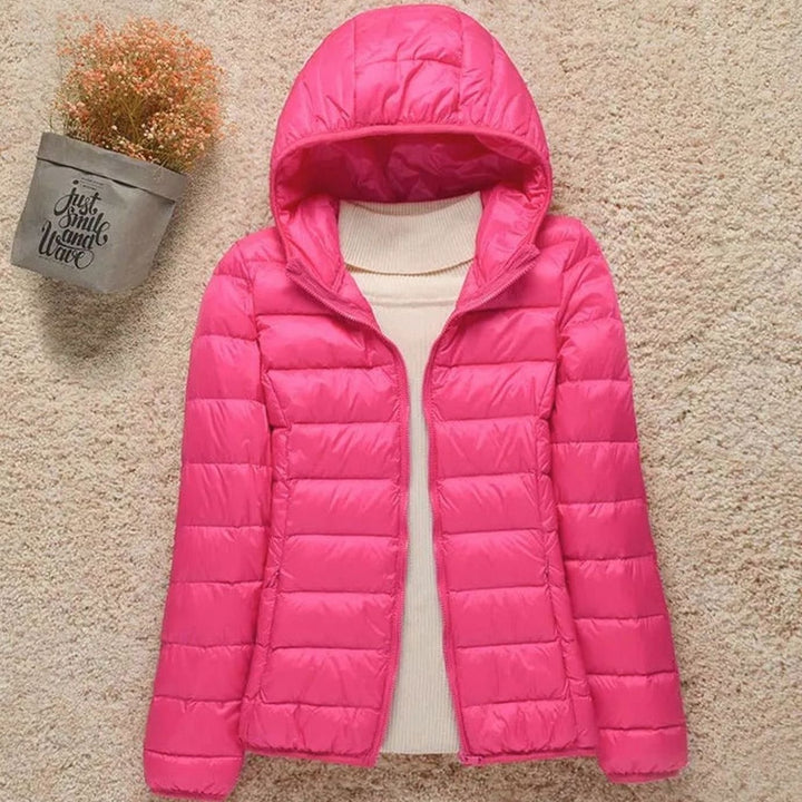 Women's Lightweight Hooded Down Puffer Jacket - Fuchsia