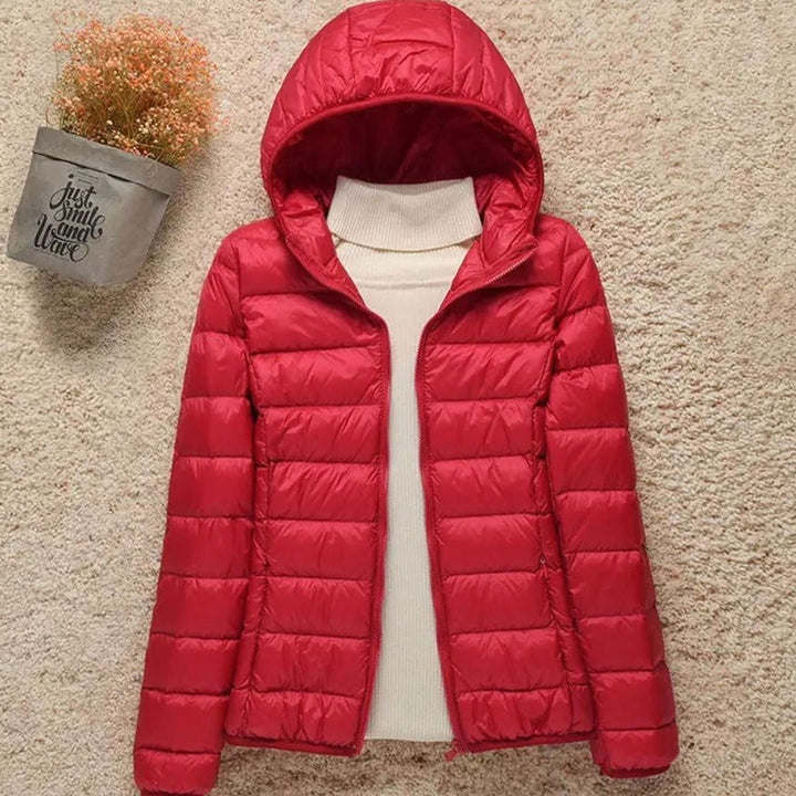 Women's Lightweight Hooded Down Puffer Jacket - Red