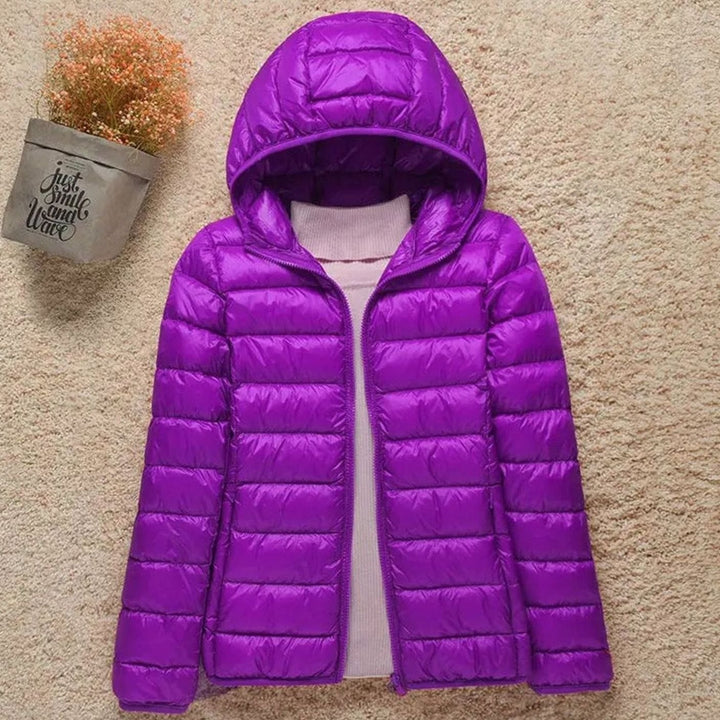 Women's Lightweight Hooded Down Puffer Jacket - Lilac