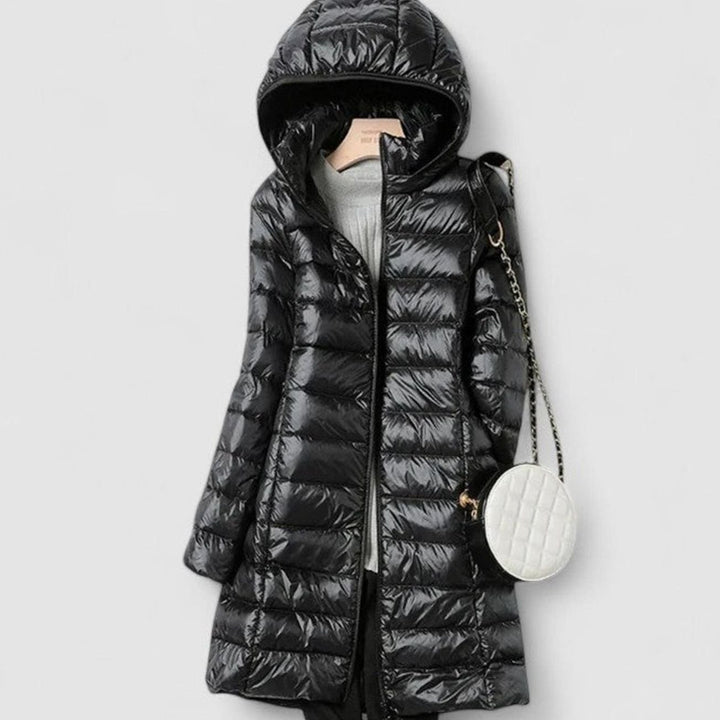 Women's Lightweight Hooded Long-Line Quilted Puffer Jacket - Black