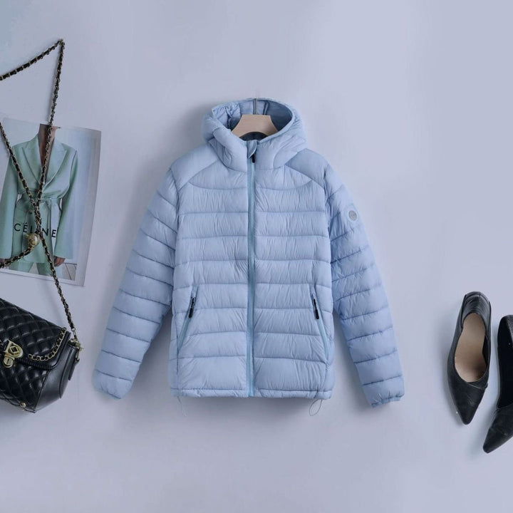 Women's Lightweight Hooded Quilted Puffer Jacket Drawstring Waist - Blue