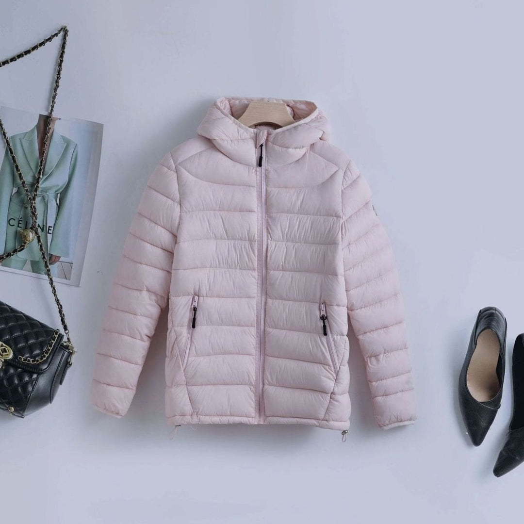 Women's Lightweight Hooded Quilted Puffer Jacket Drawstring Waist - Pink