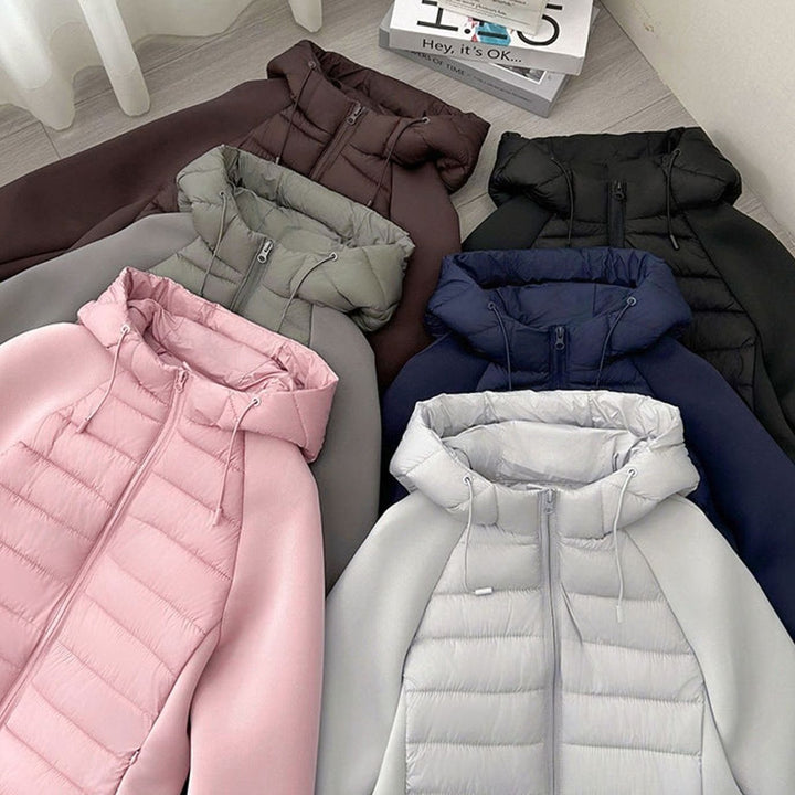 Women's Lightweight Hybrid Hooded Puffer Jacket Elastic Panel Sleeves