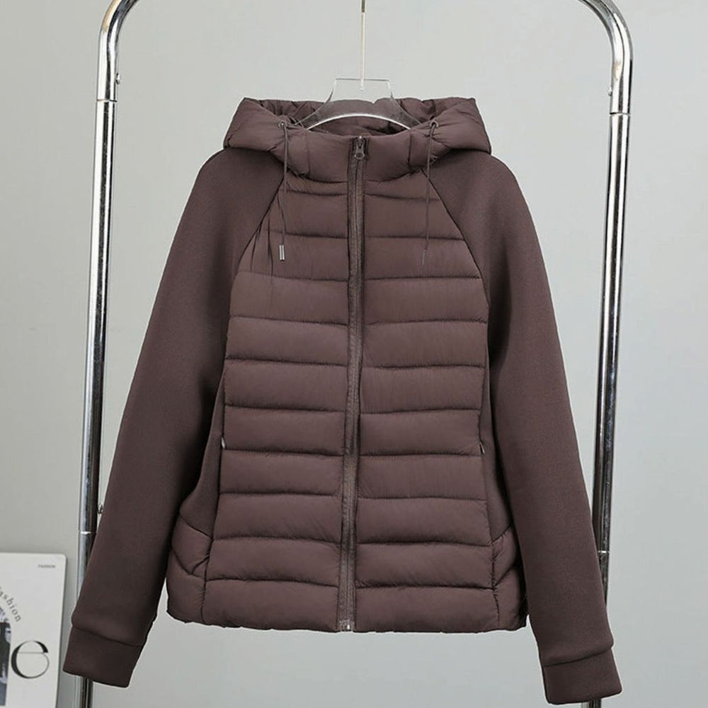Women's Lightweight Hybrid Hooded Puffer Jacket Elastic Panel Sleeves