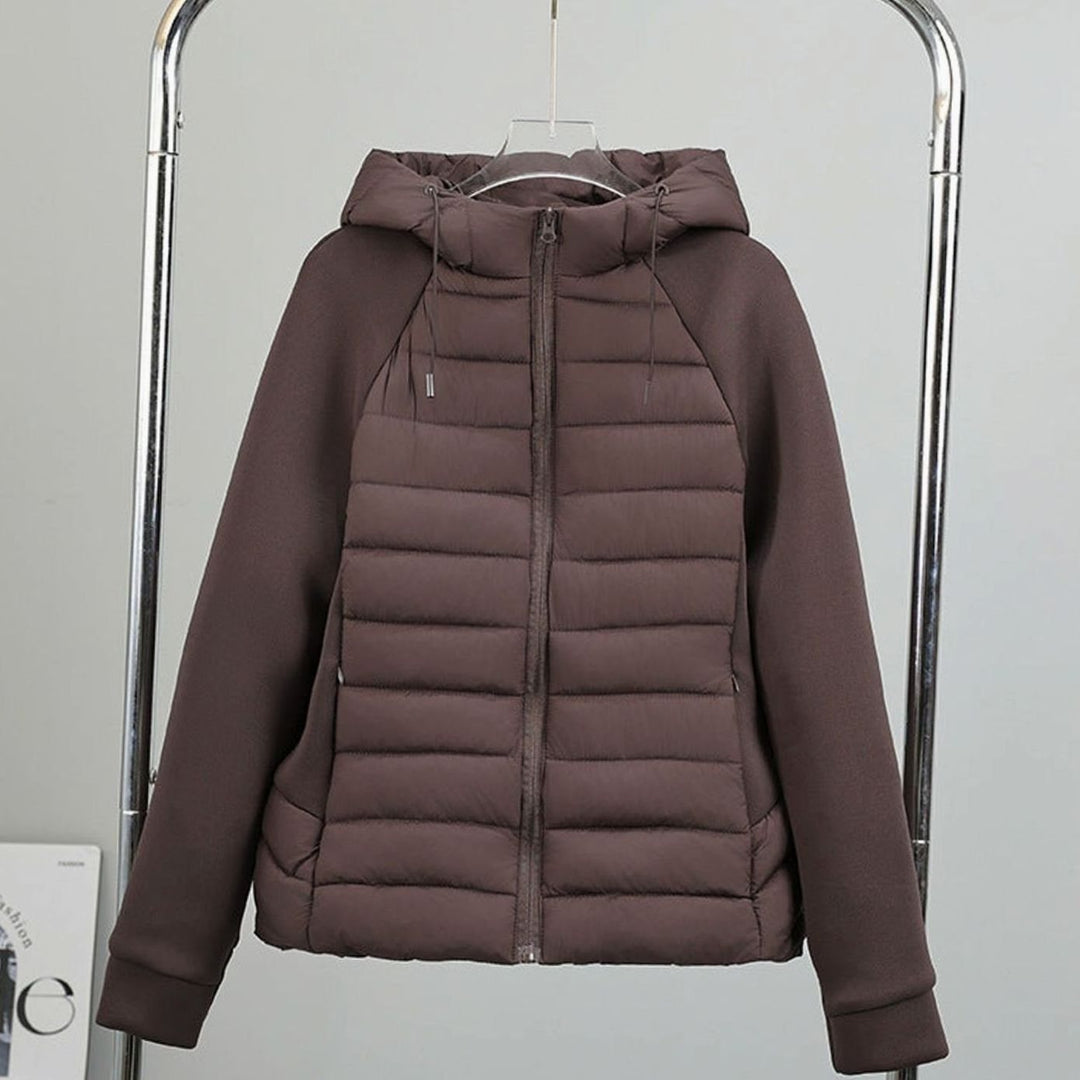 Women's Lightweight Hybrid Hooded Puffer Jacket Elastic Panel Sleeves