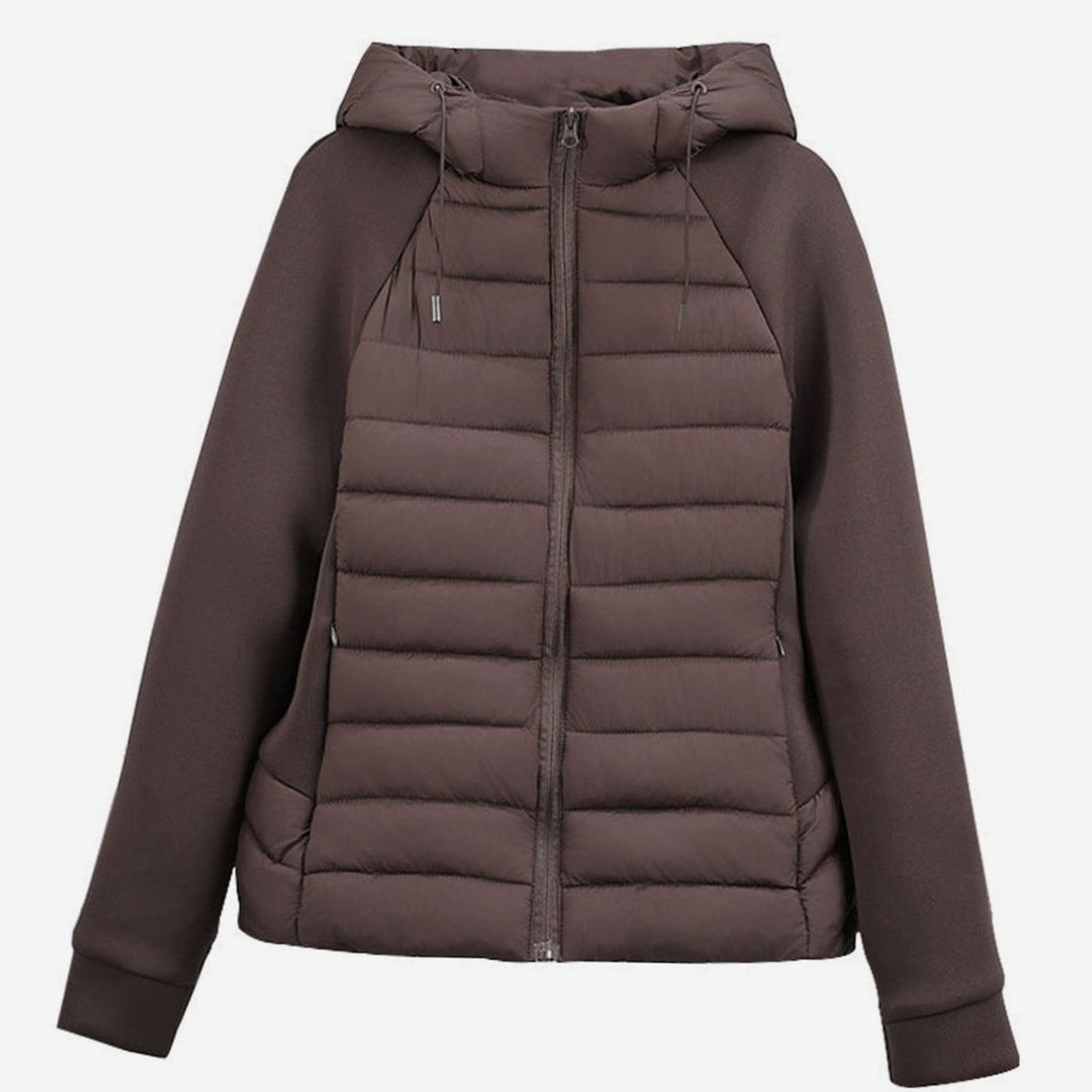 Women's Lightweight Hybrid Hooded Puffer Jacket Elastic Panel Sleeves