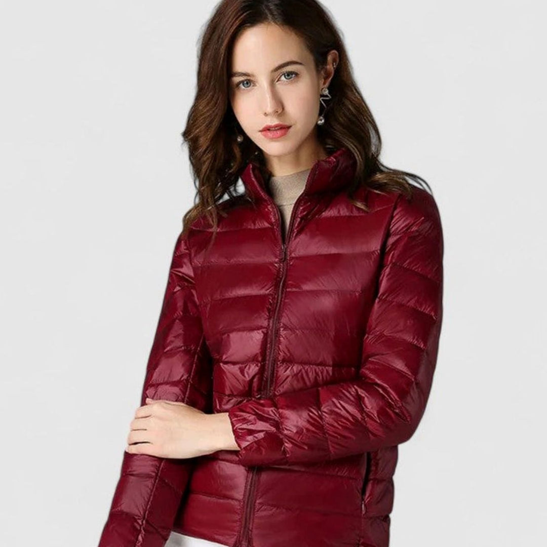 Women's Lightweight Quilted Packable Puffer Jacket - Burgundy