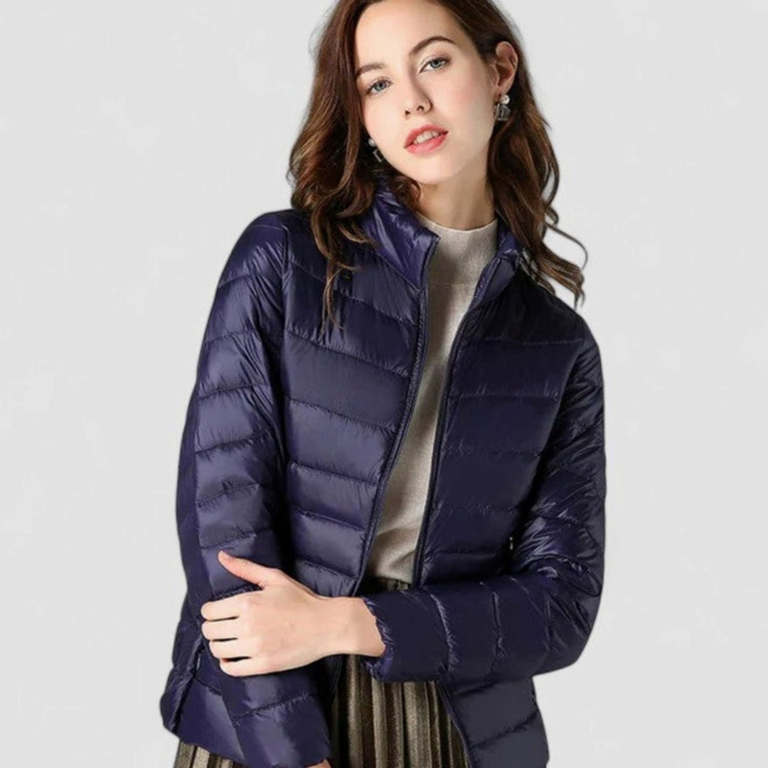 Women's Lightweight Quilted Packable Puffer Jacket - Navy Blue