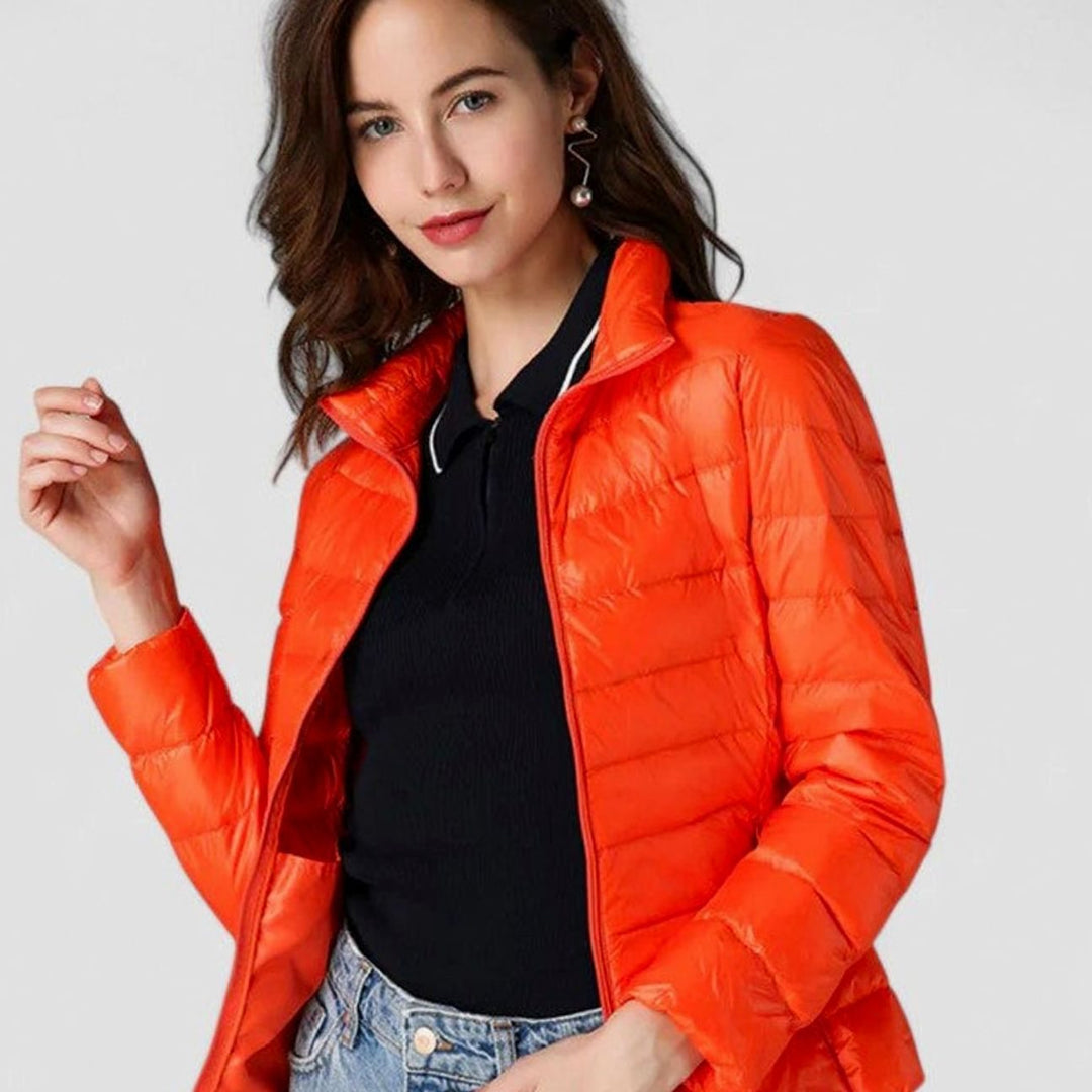 Women's Lightweight Quilted Packable Puffer Jacket - Orange