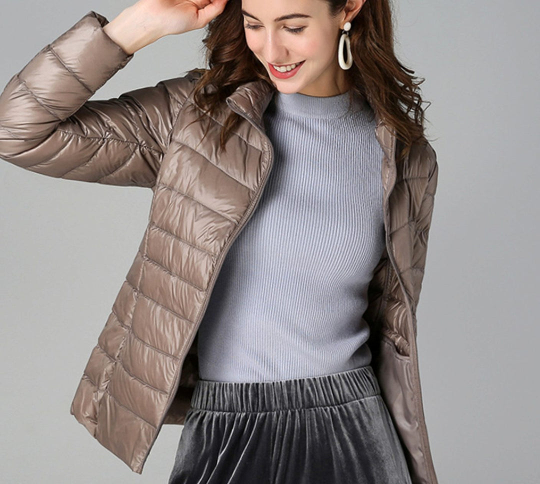 Women's Lightweight Quilted Zip-Up Puffer Jacket - Khaki
