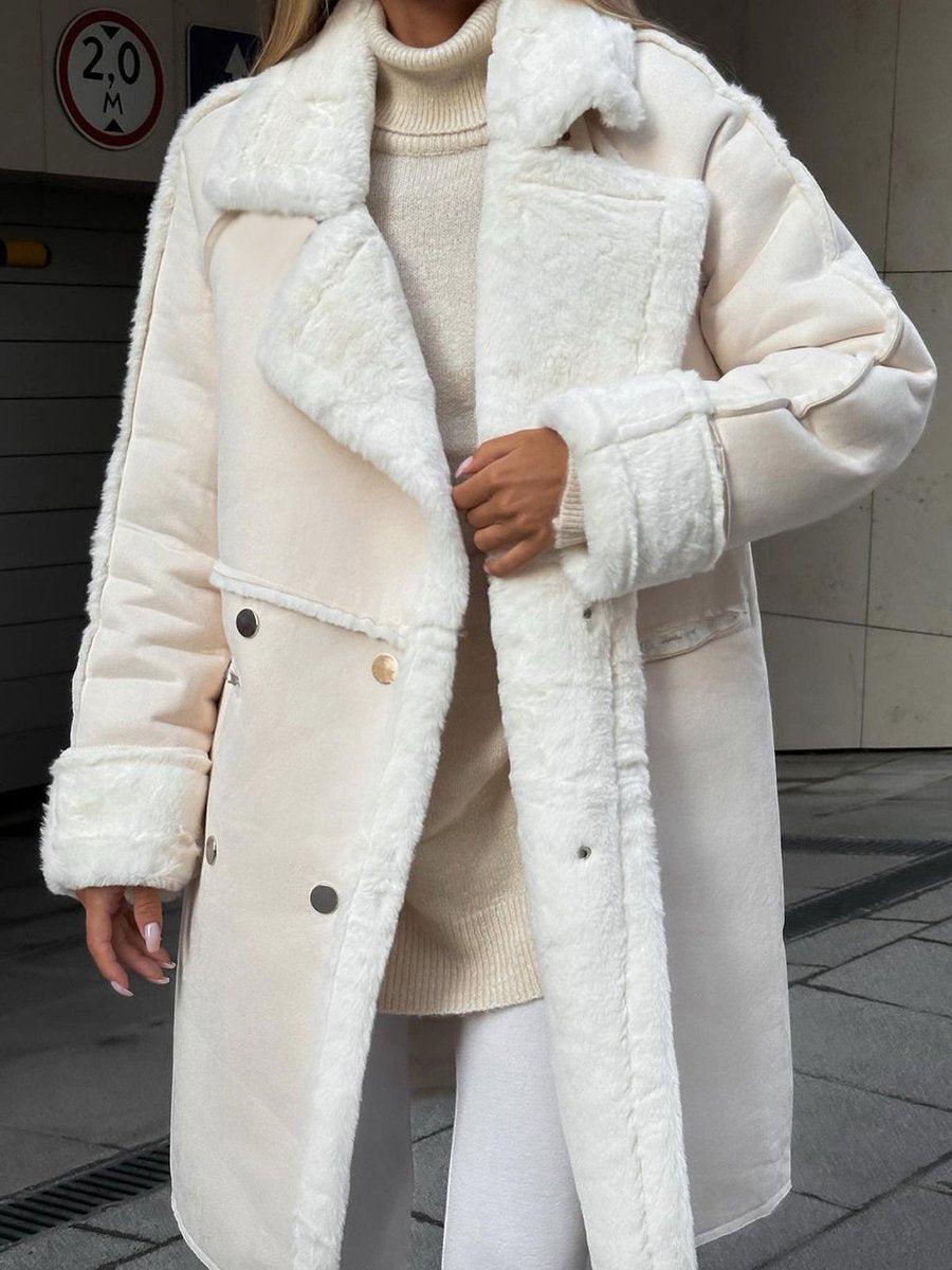 Women's Long Double-Breasted Shearling Faux Fur Coat