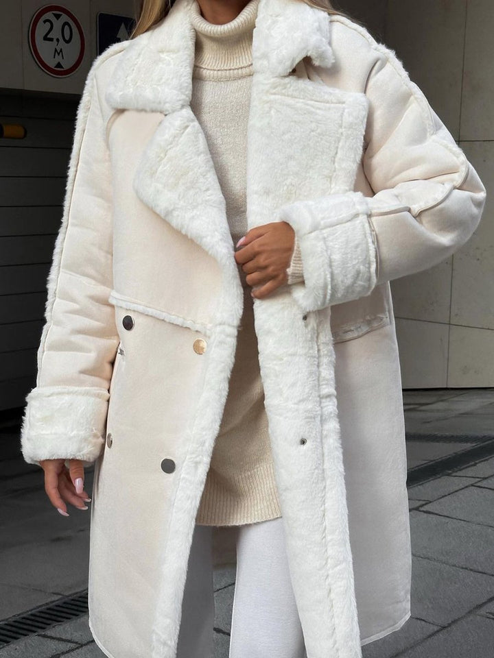 Women's Long Double-Breasted Shearling Faux Fur Coat