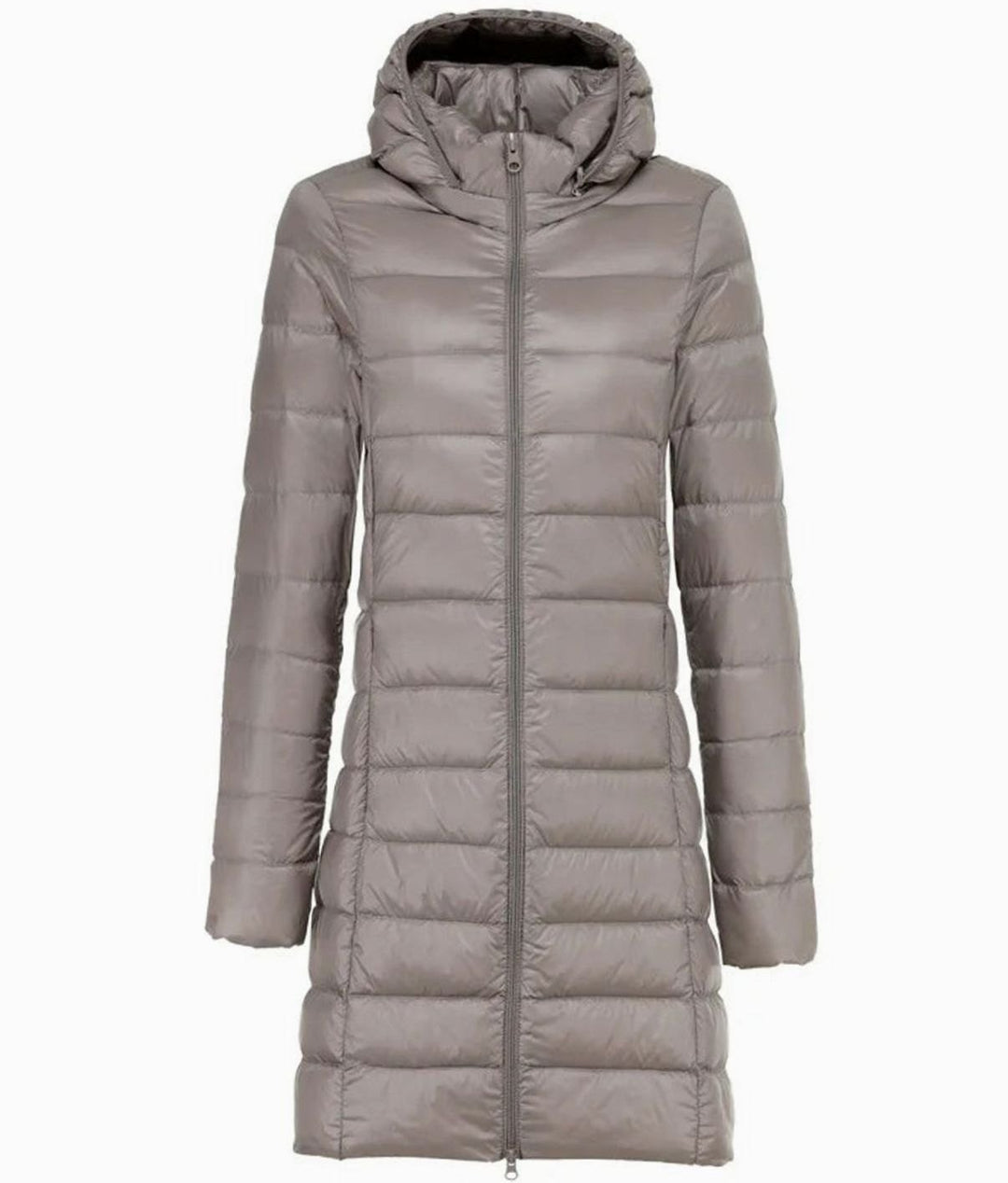 Women's Long Hooded Lightweight Quilted Puffer Jacket - Khaki