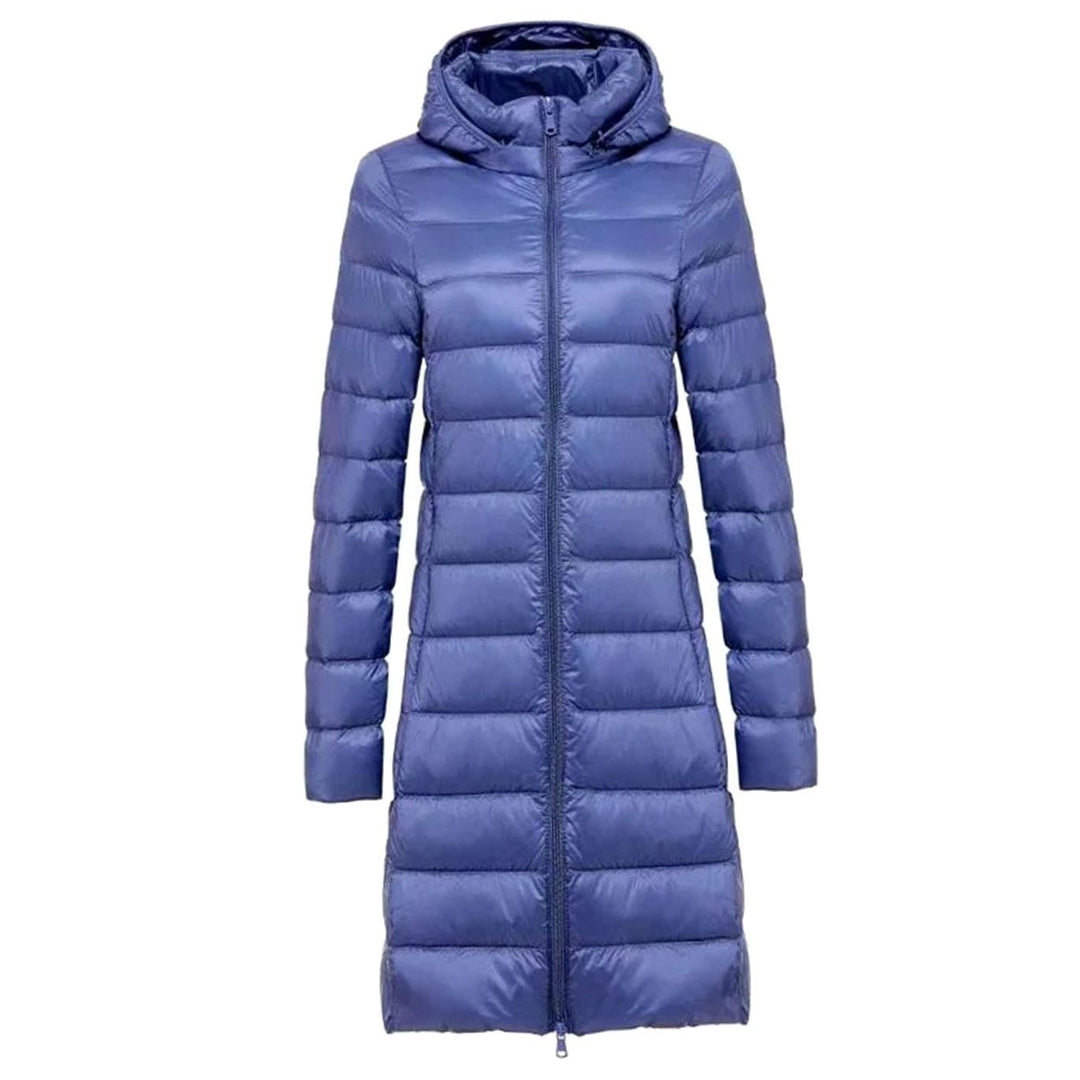 Women's Long Hooded Lightweight Quilted Puffer Jacket - Blue