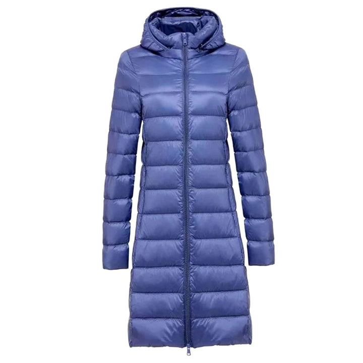 Women's Long Hooded Lightweight Quilted Puffer Jacket - Blue