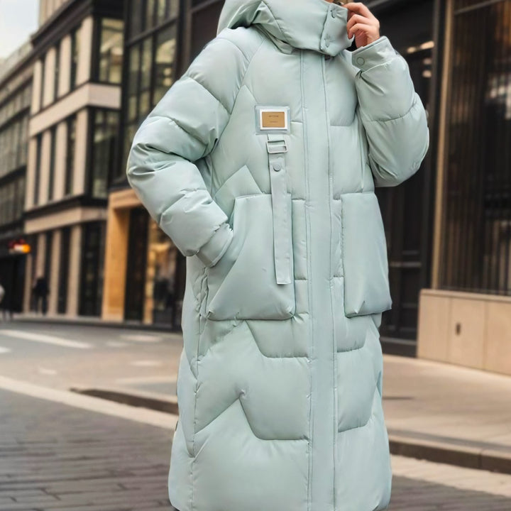 Women's Long Hooded Quilted Oversized Puffer Jacket - Mint Green
