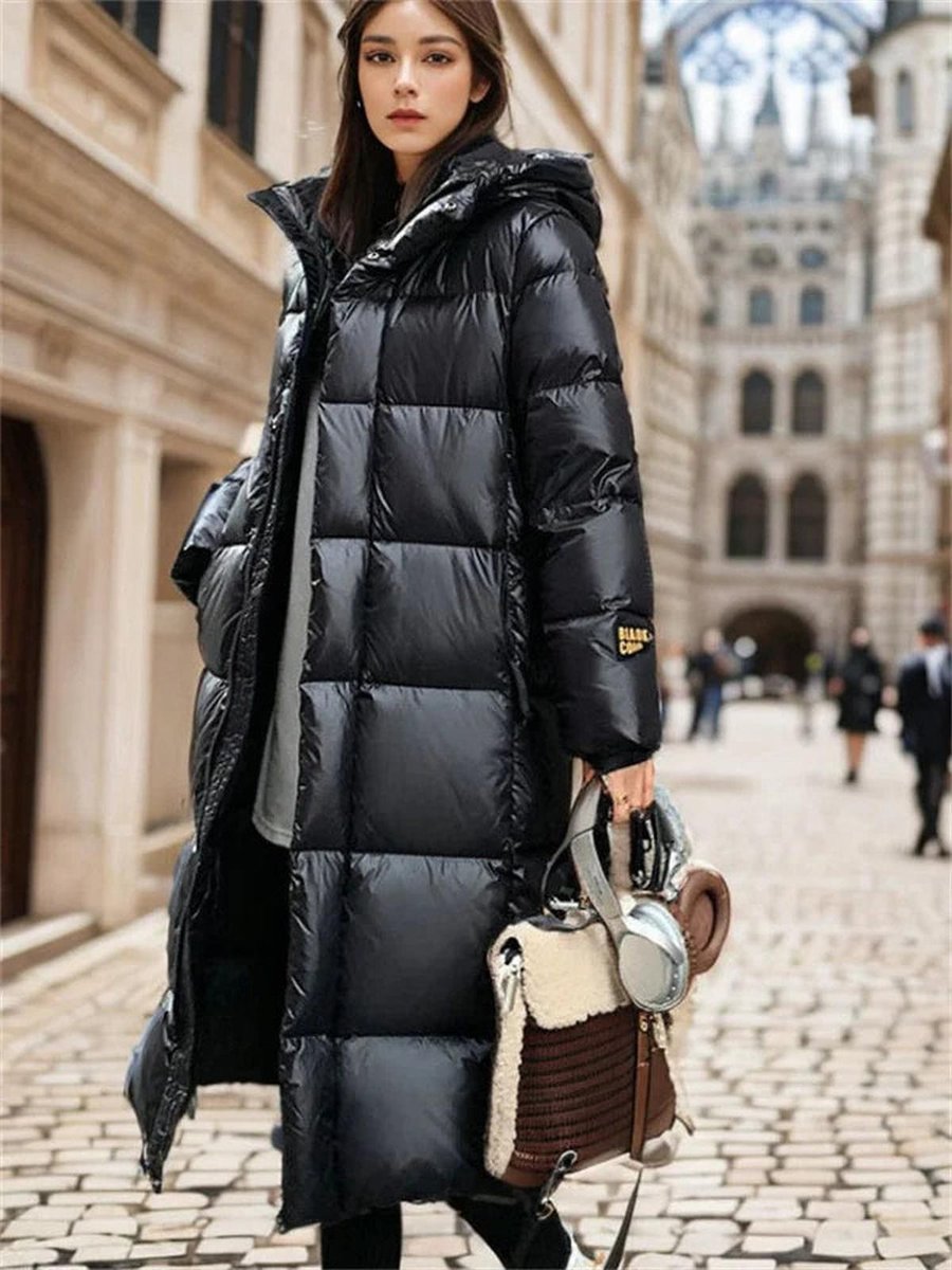 Women's Long Hooded Relaxed-Fit Quilted Padded Coat