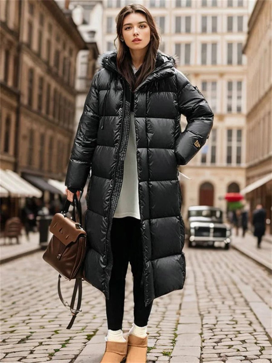Women's Long Hooded Relaxed-Fit Quilted Padded Coat