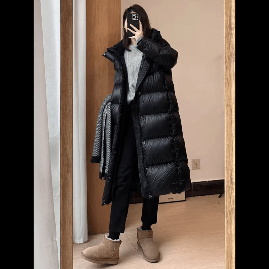 Women's Long Hooded Relaxed-Fit Quilted Padded Coat