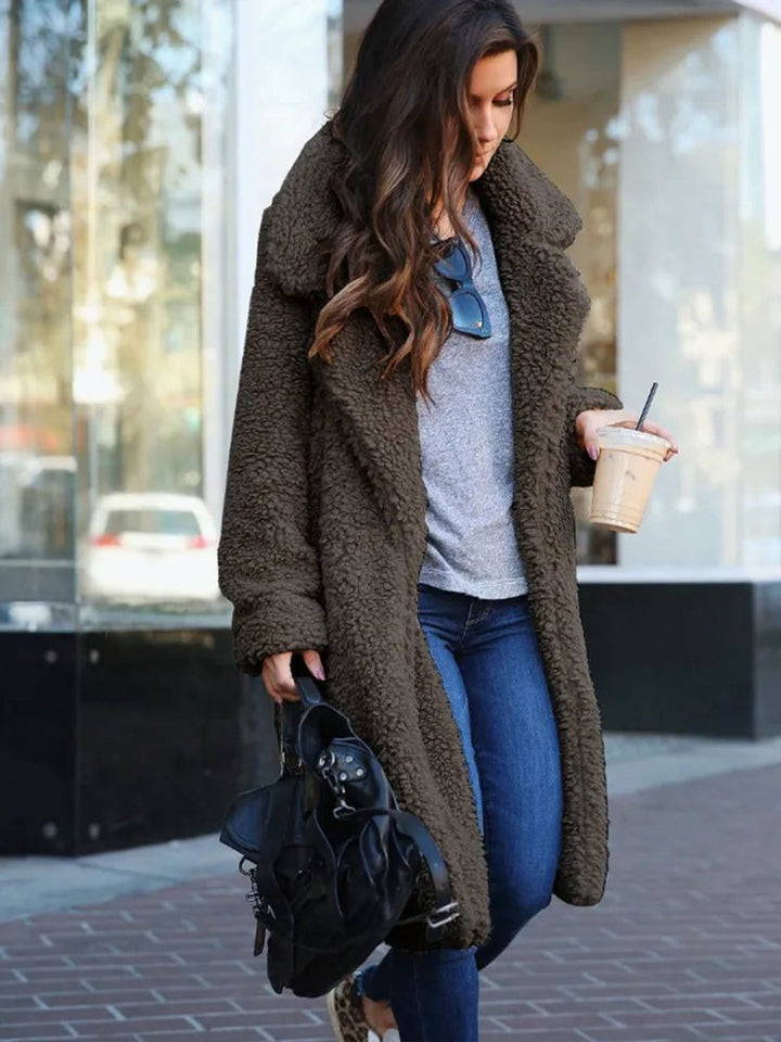 Women's Long Open-Front Teddy Faux Fur Coat