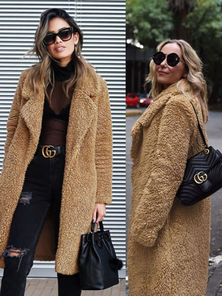 Women's Long Open-Front Teddy Faux Fur Coat