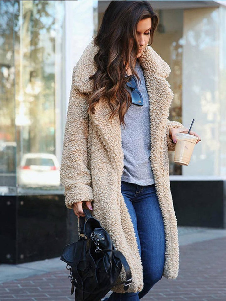 Women's Long Open-Front Teddy Faux Fur Coat