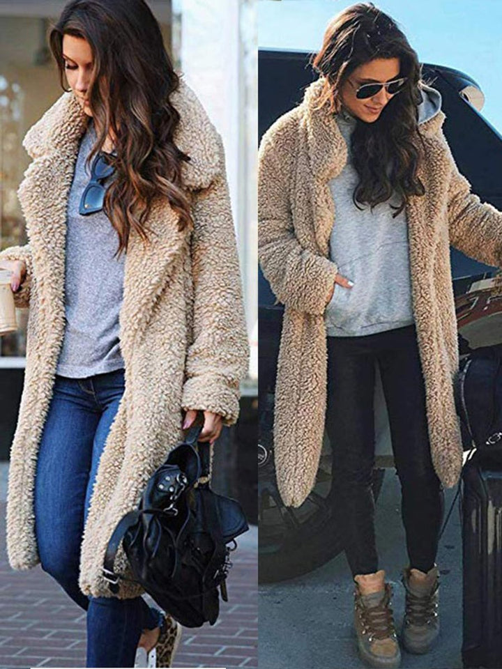 Women's Long Open-Front Teddy Faux Fur Coat