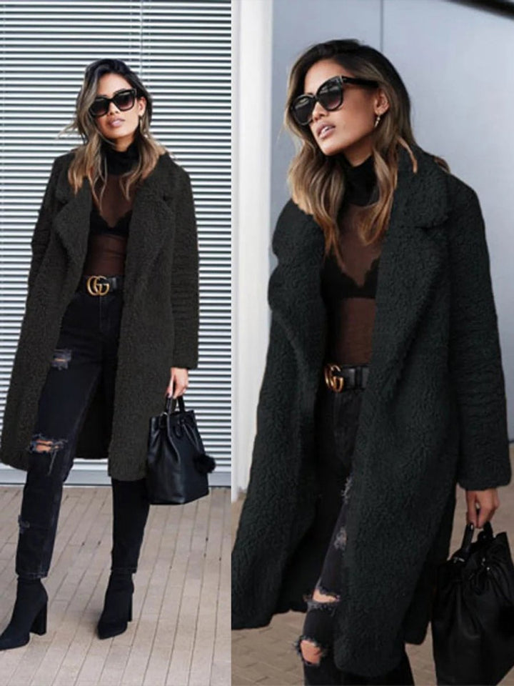 Women's Long Open-Front Teddy Faux Fur Coat