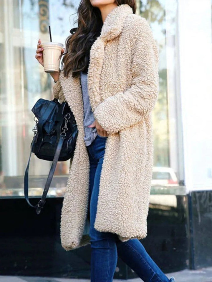 Women's Long Open-Front Teddy Faux Fur Coat
