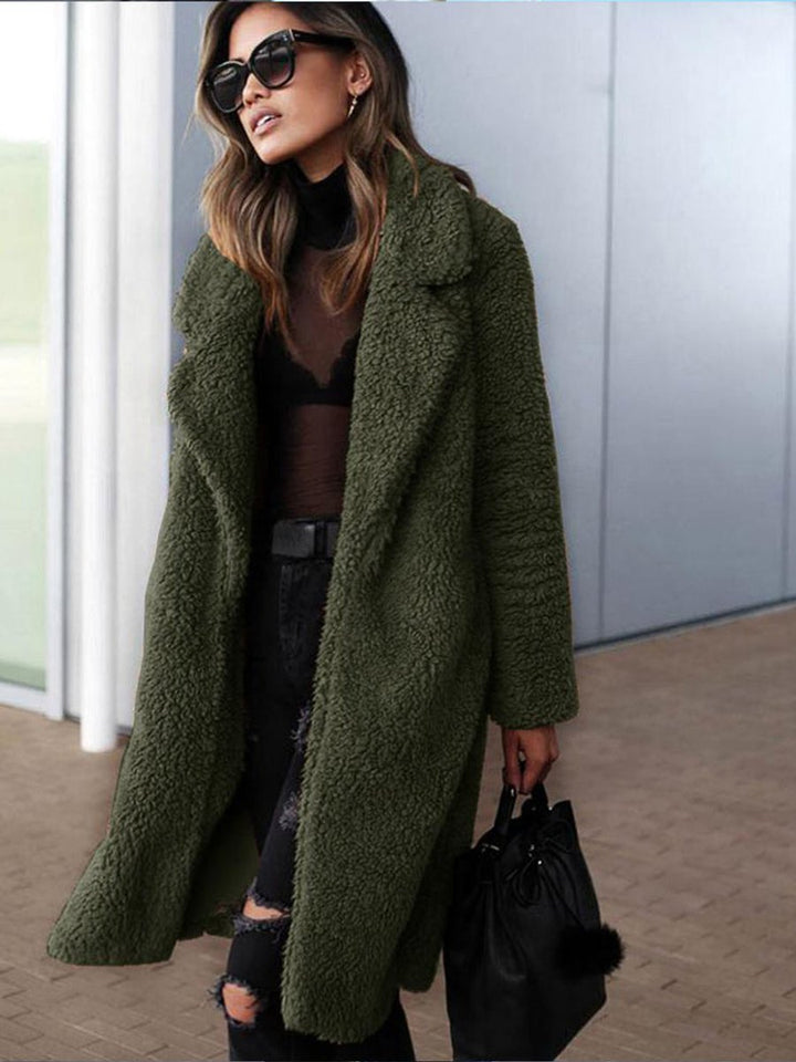 Women's Long Open-Front Teddy Faux Fur Coat