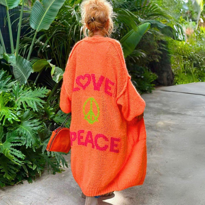 Women's Long Oversized Knit Cardigan Slogan Print