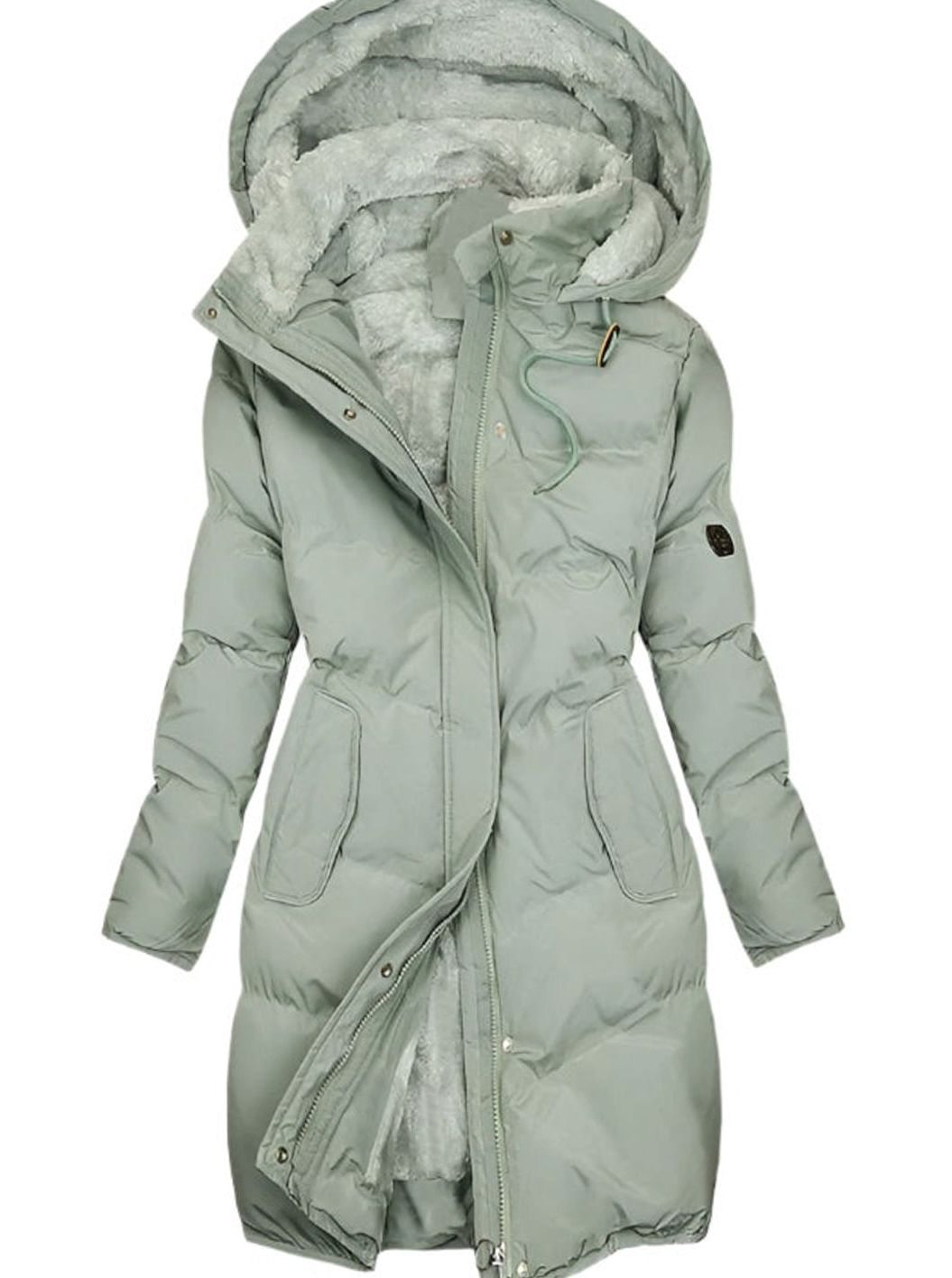 Women's Long Quilted Fleece-Lined Hooded Winter Coat - Green