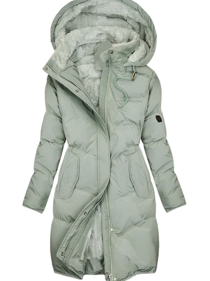 Women's Long Quilted Fleece-Lined Hooded Winter Coat - Green
