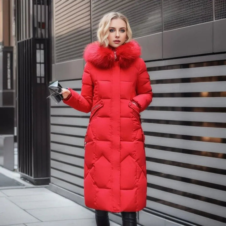 Women's Long Quilted Hooded Puffer Coat Faux Fur Trim