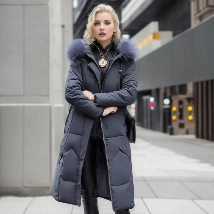 Women's Long Quilted Hooded Puffer Coat Faux Fur Trim