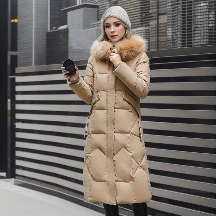 Women's Long Quilted Hooded Puffer Coat Faux Fur Trim
