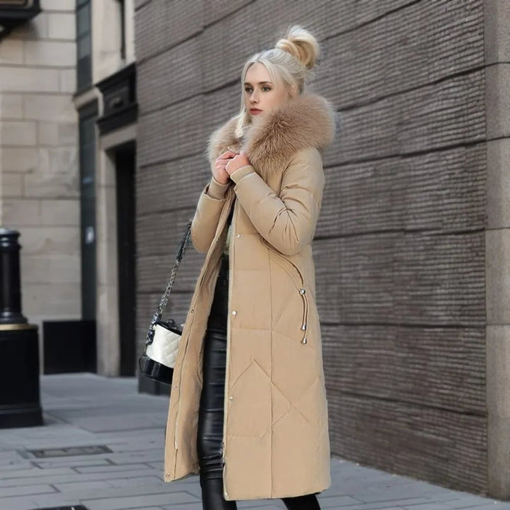 Women's Long Quilted Hooded Puffer Coat Faux Fur Trim