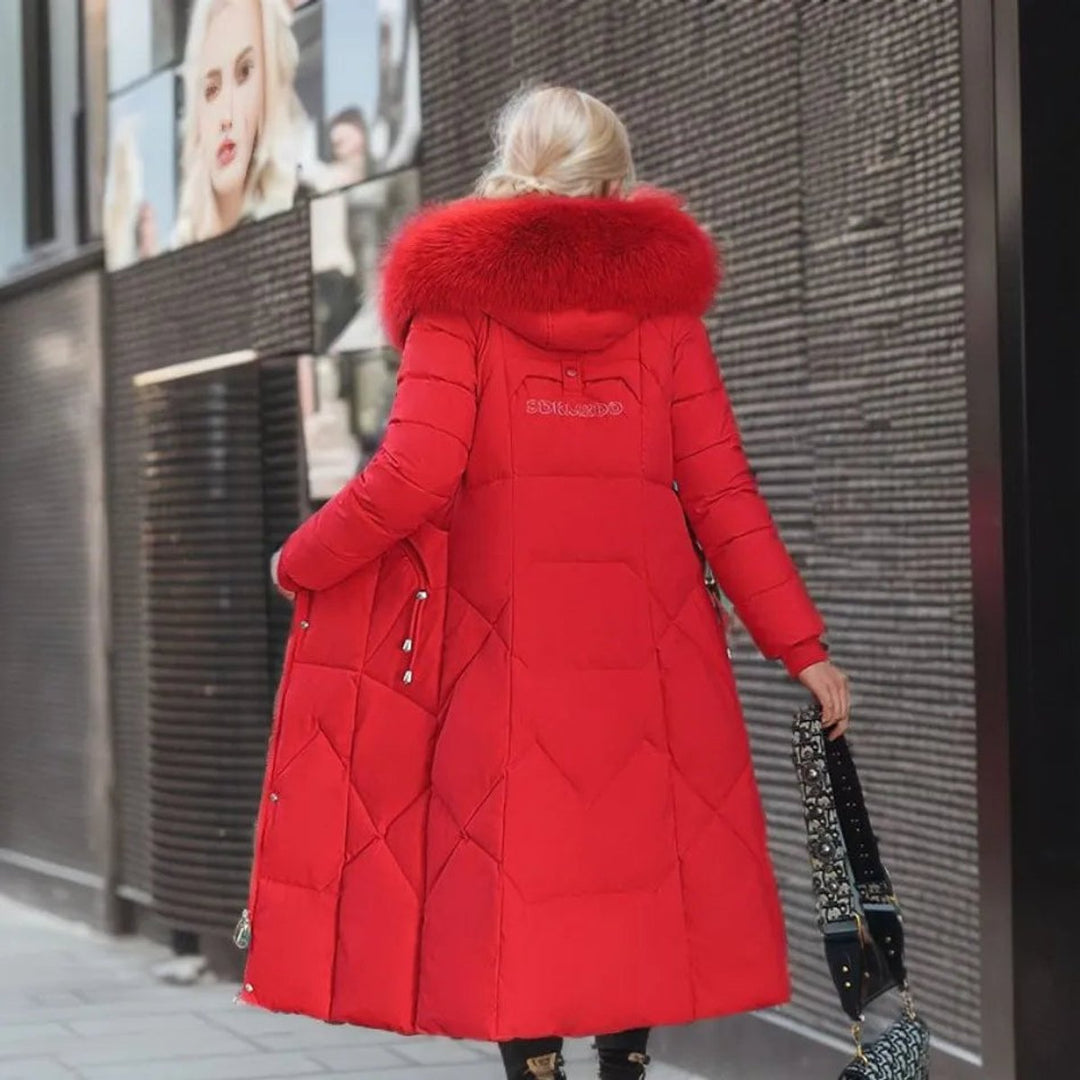 Women's Long Quilted Hooded Puffer Coat Faux Fur Trim