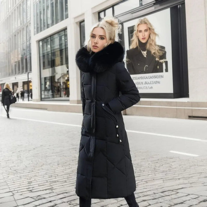Women's Long Quilted Hooded Puffer Coat Faux Fur Trim