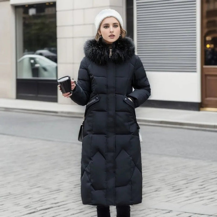 Women's Long Quilted Hooded Puffer Coat Faux Fur Trim