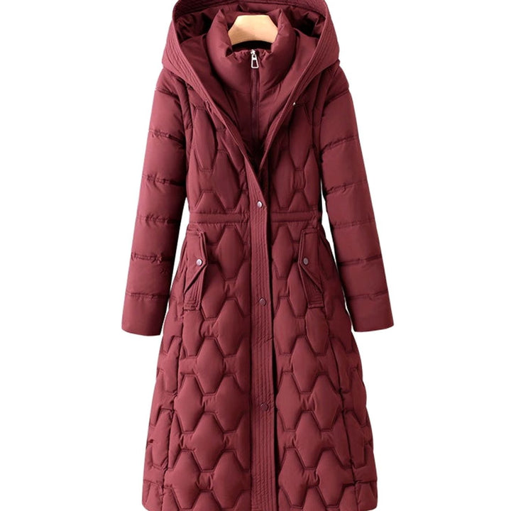 Women's Long Quilted Hooded Puffer Jacket Tailored Waist