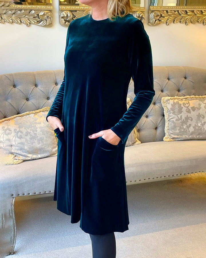 Women's Long-Sleeve A-Line Velvet Party Dress Pockets