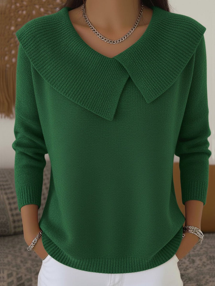 Women's Long-Sleeve Collar Knitted Sweater Relaxed Fit Jumper