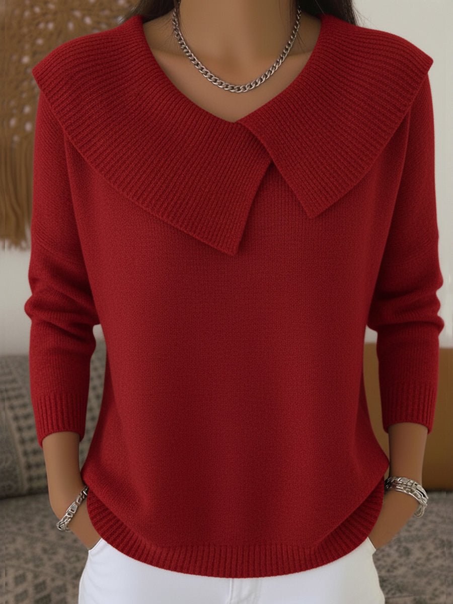 Women's Long-Sleeve Collar Knitted Sweater Relaxed Fit Jumper