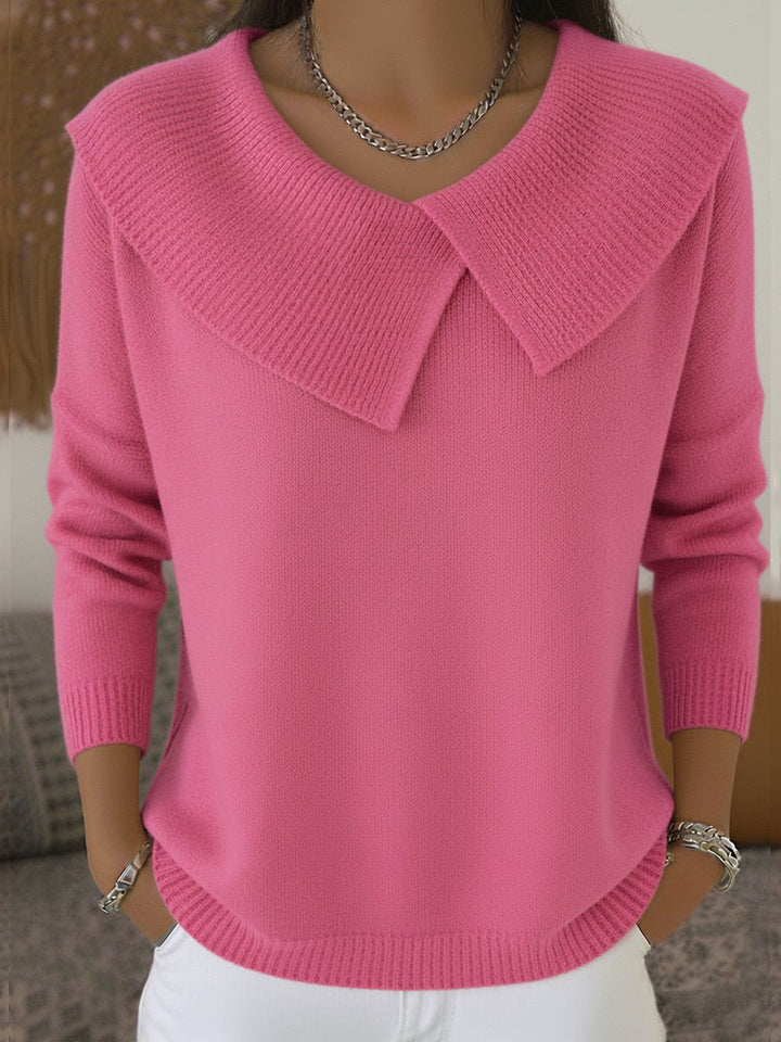 Women's Long-Sleeve Collar Knitted Sweater Relaxed Fit Jumper
